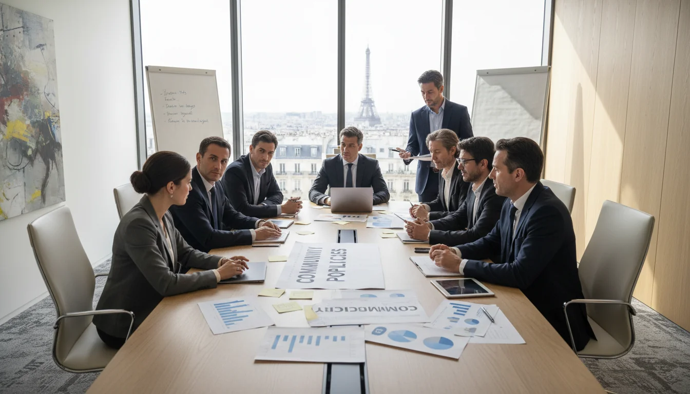 Team discussing corporate community guidelines