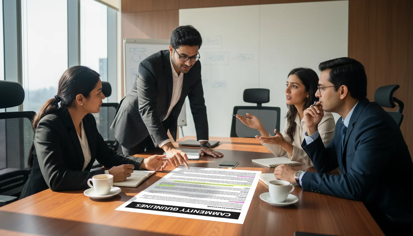 Team discussing community guidelines document