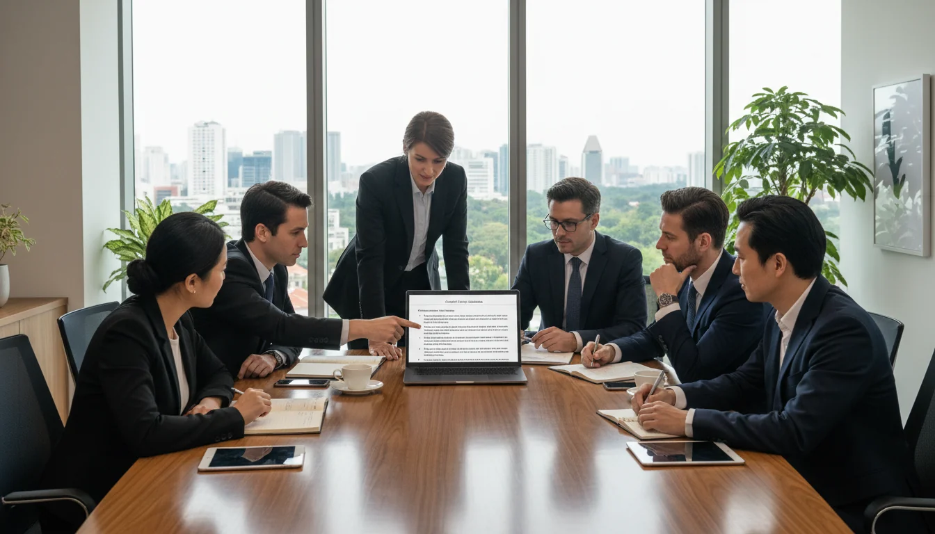 Professionals discussing content moderation