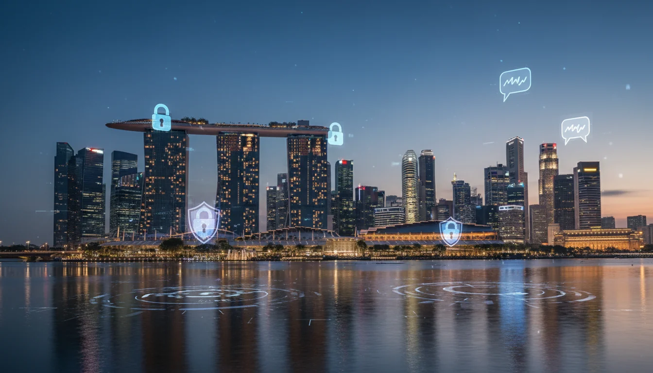 Singapore skyline with digital regulations overlay