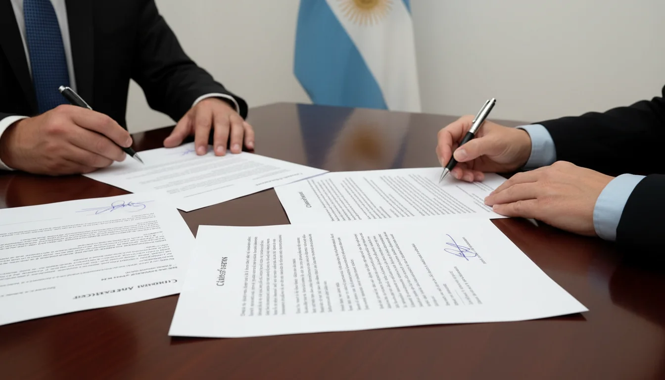 Legal documents with Argentine flag