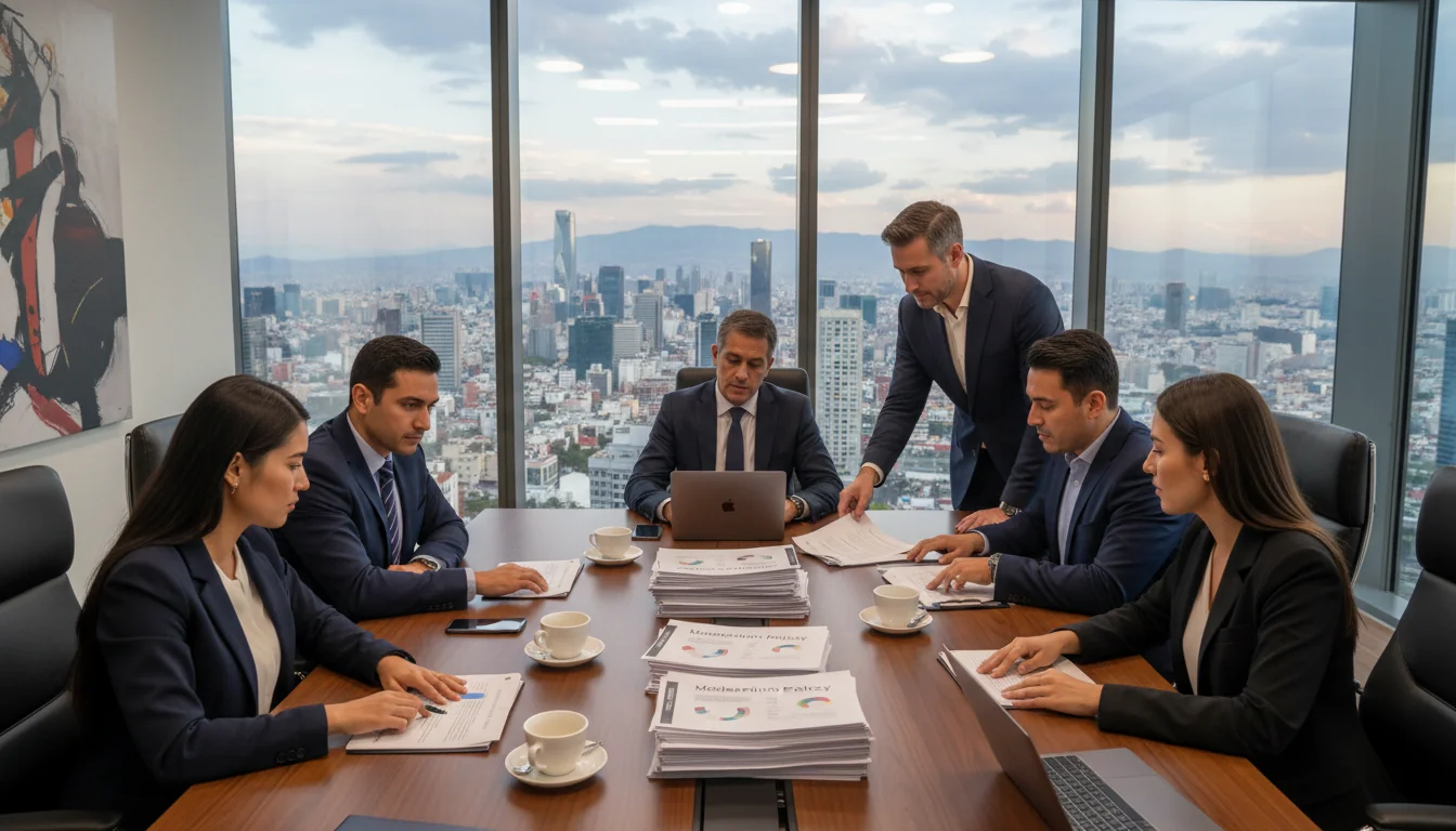 Reviewing policy guidelines in boardroom