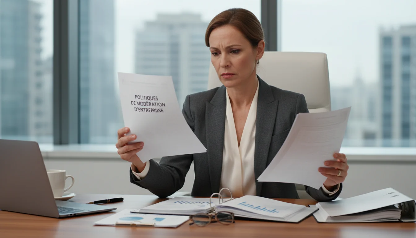 Businesswoman reviewing policies