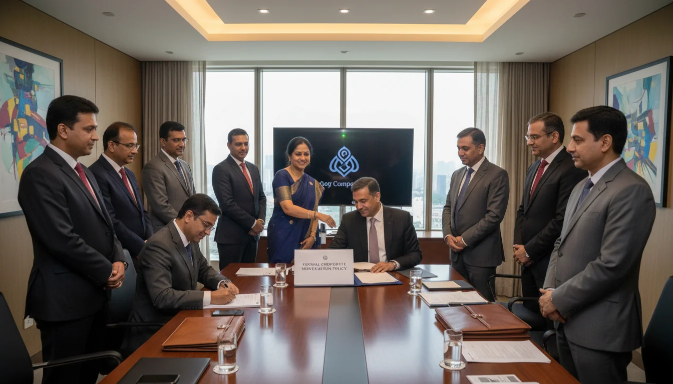 Signing corporate policy agreement in boardroom