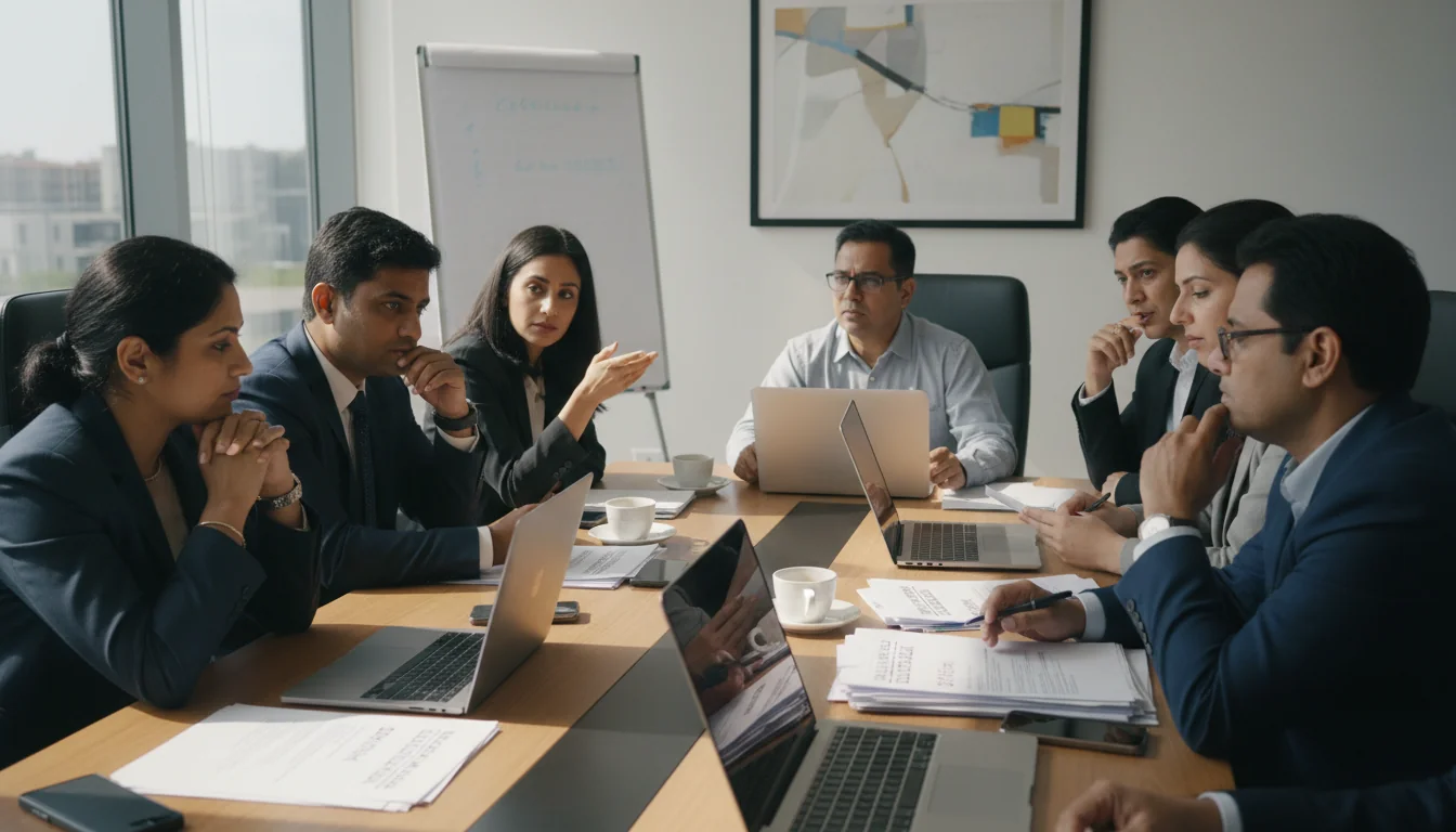 Team discussing document compliance guidelines