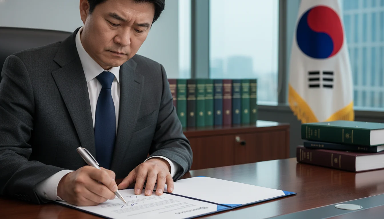 Signing corporate policy agreement in Korea