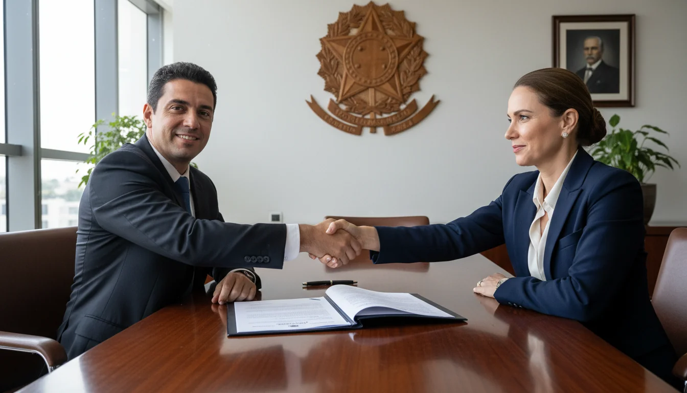 Brazilian business professionals signing