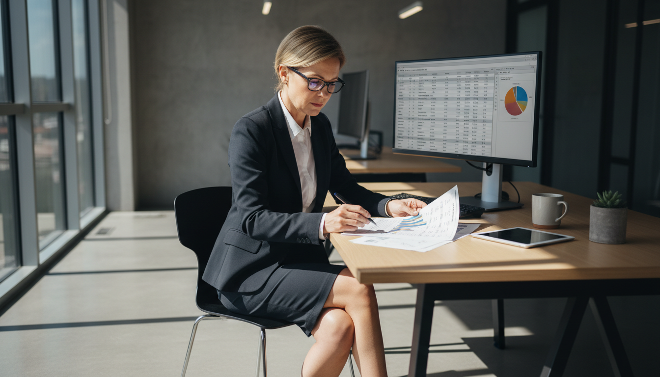 Business professional reviewing inventory report