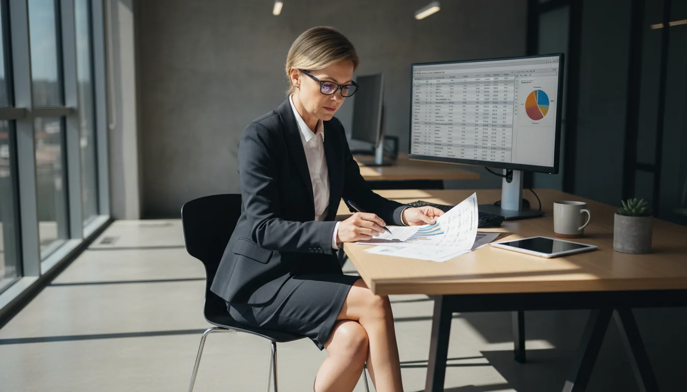 Business professional reviewing inventory report