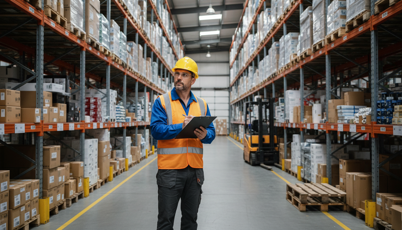 Warehouse worker counting stock items