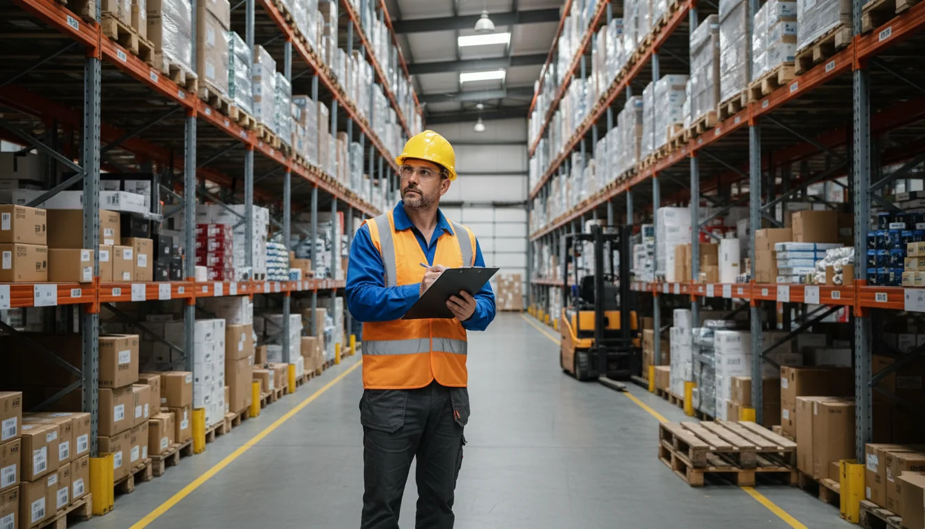 Warehouse worker counting stock items