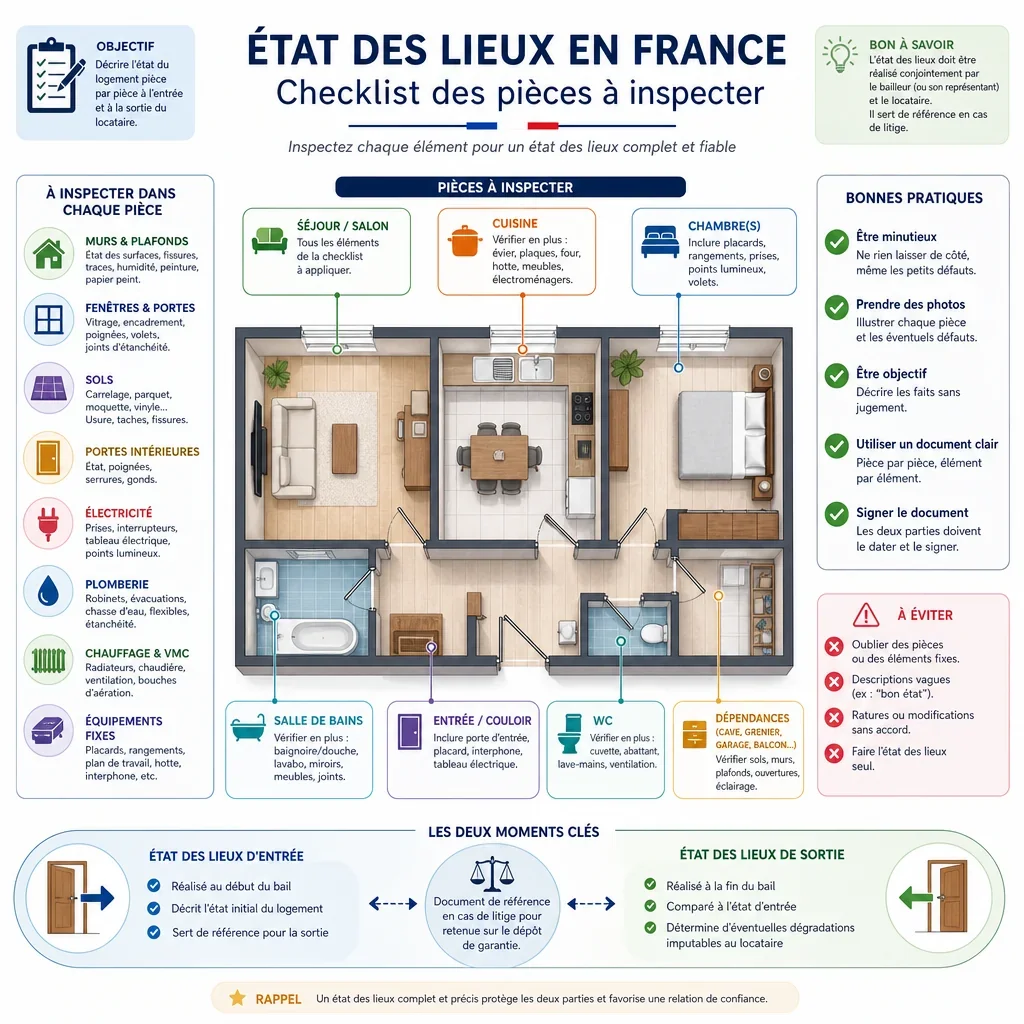 Checklist des pièces à inspecter pour un état des lieux