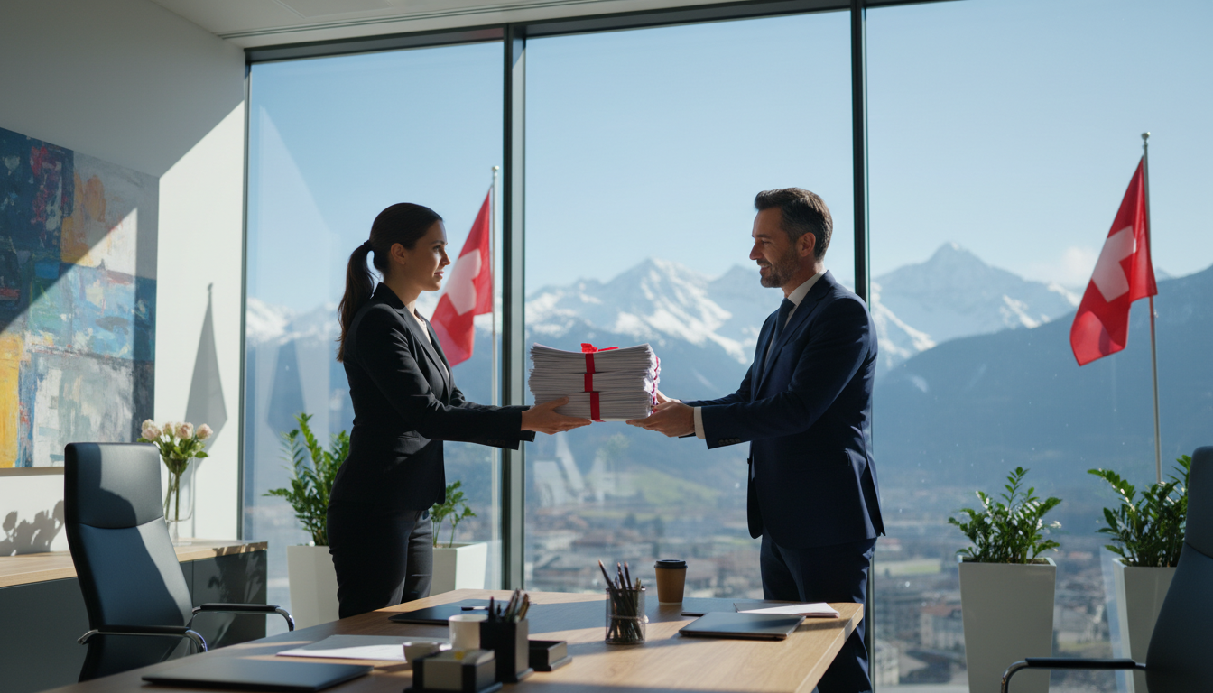 Swiss legal document handover.
