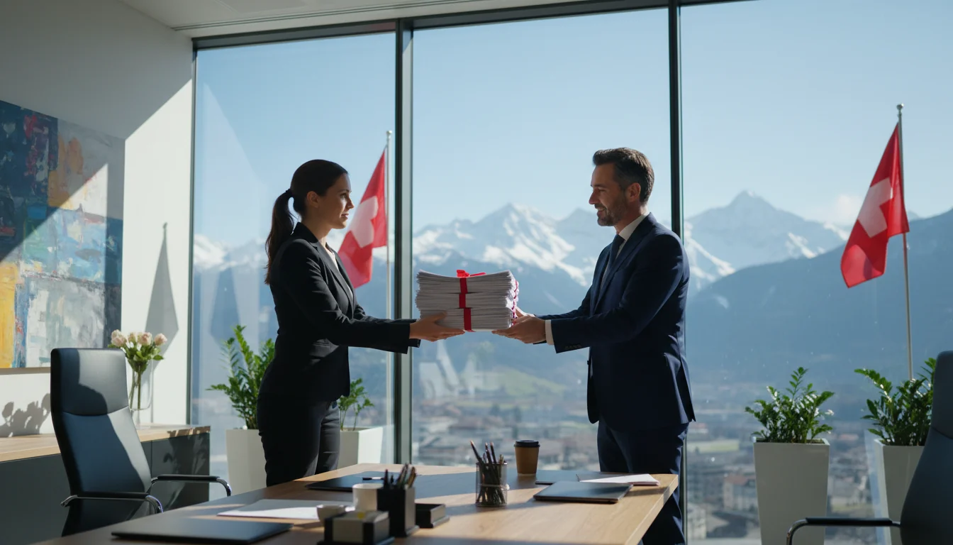 Swiss legal document handover.