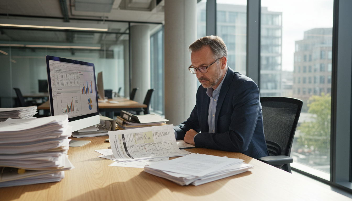 Professional reviewing inventory report