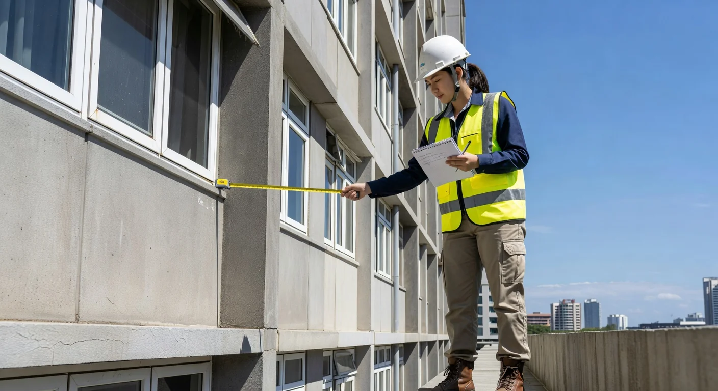 Property surveyor measuring building condition