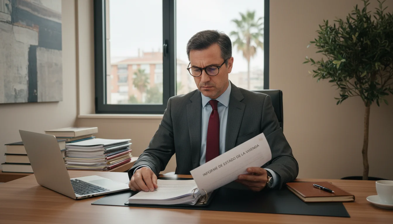 Lawyer reviewing housing report in office