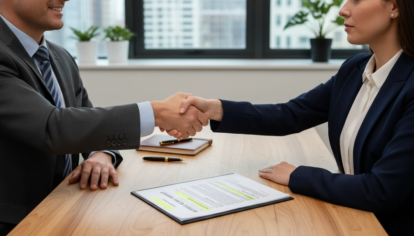 Businesspeople signing lease agreement