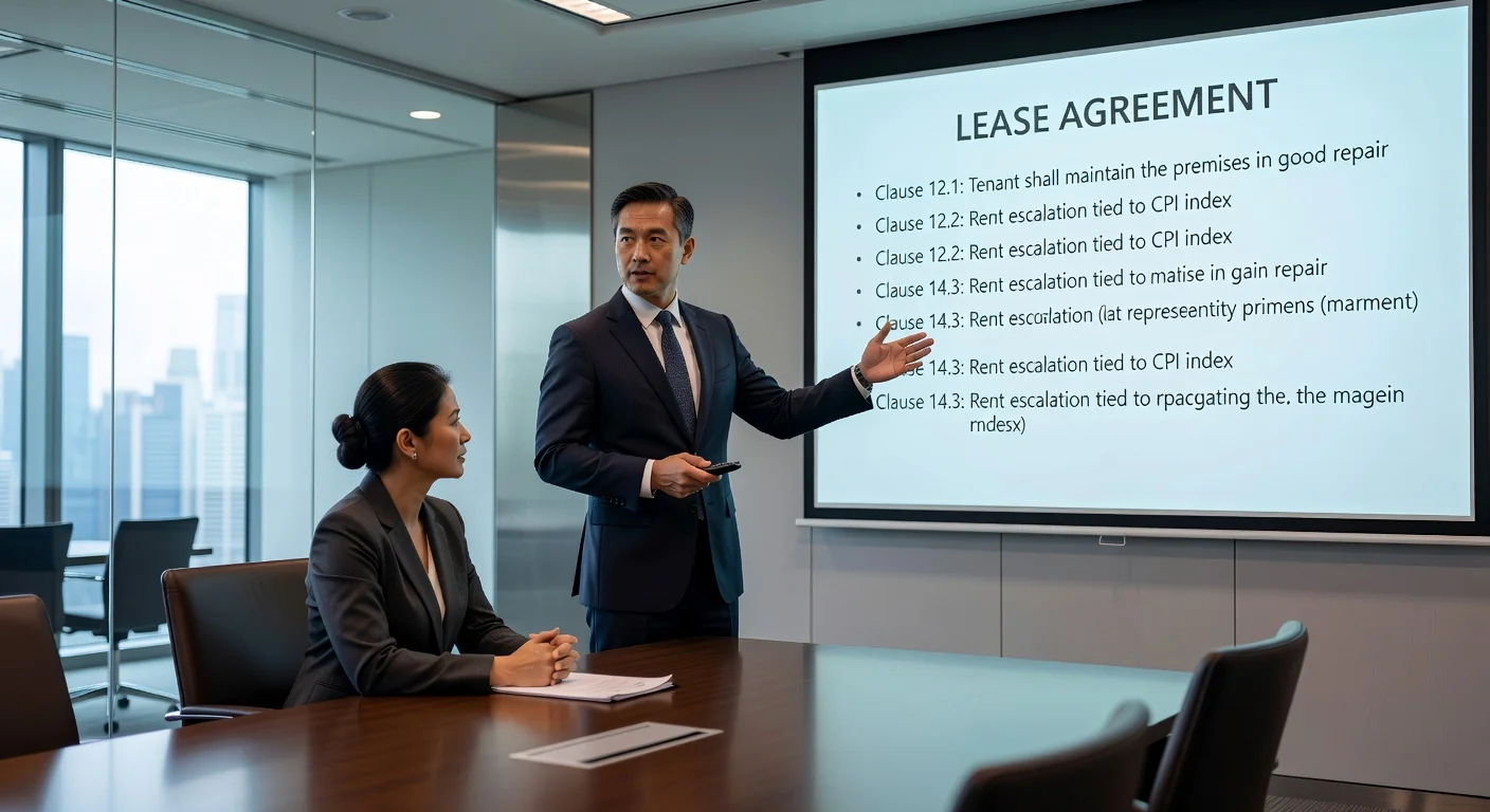 Legal advisor explaining lease terms.