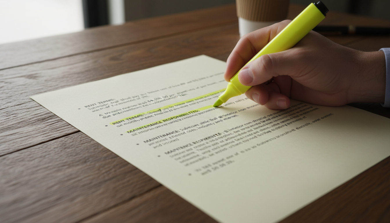Key clauses highlighted in sublease agreement.