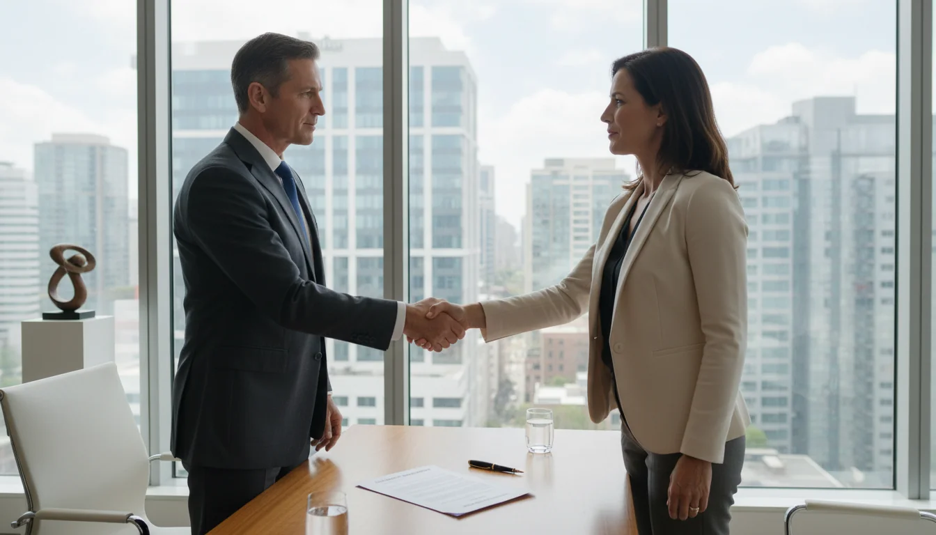 Business professionals signing lease contract.