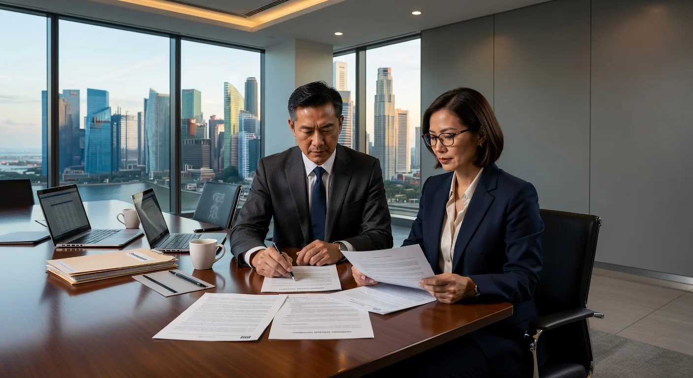Business professionals reviewing sublease contract