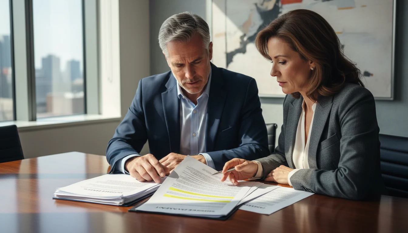 Professionals reviewing sublease contract.