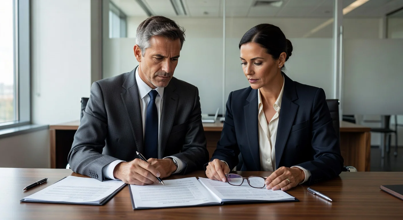 Business professionals reviewing sublease contract