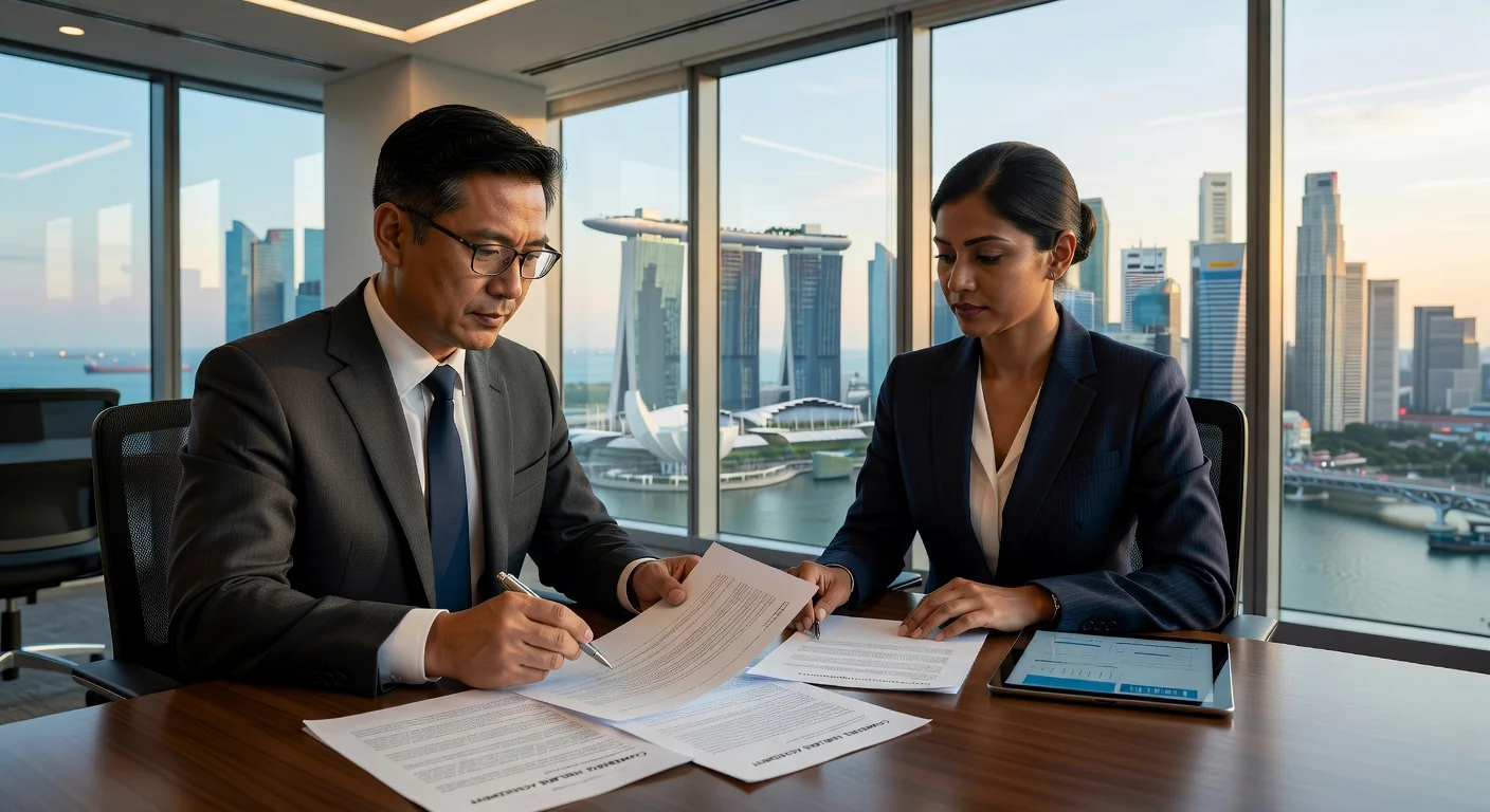Business professionals reviewing sublease contract