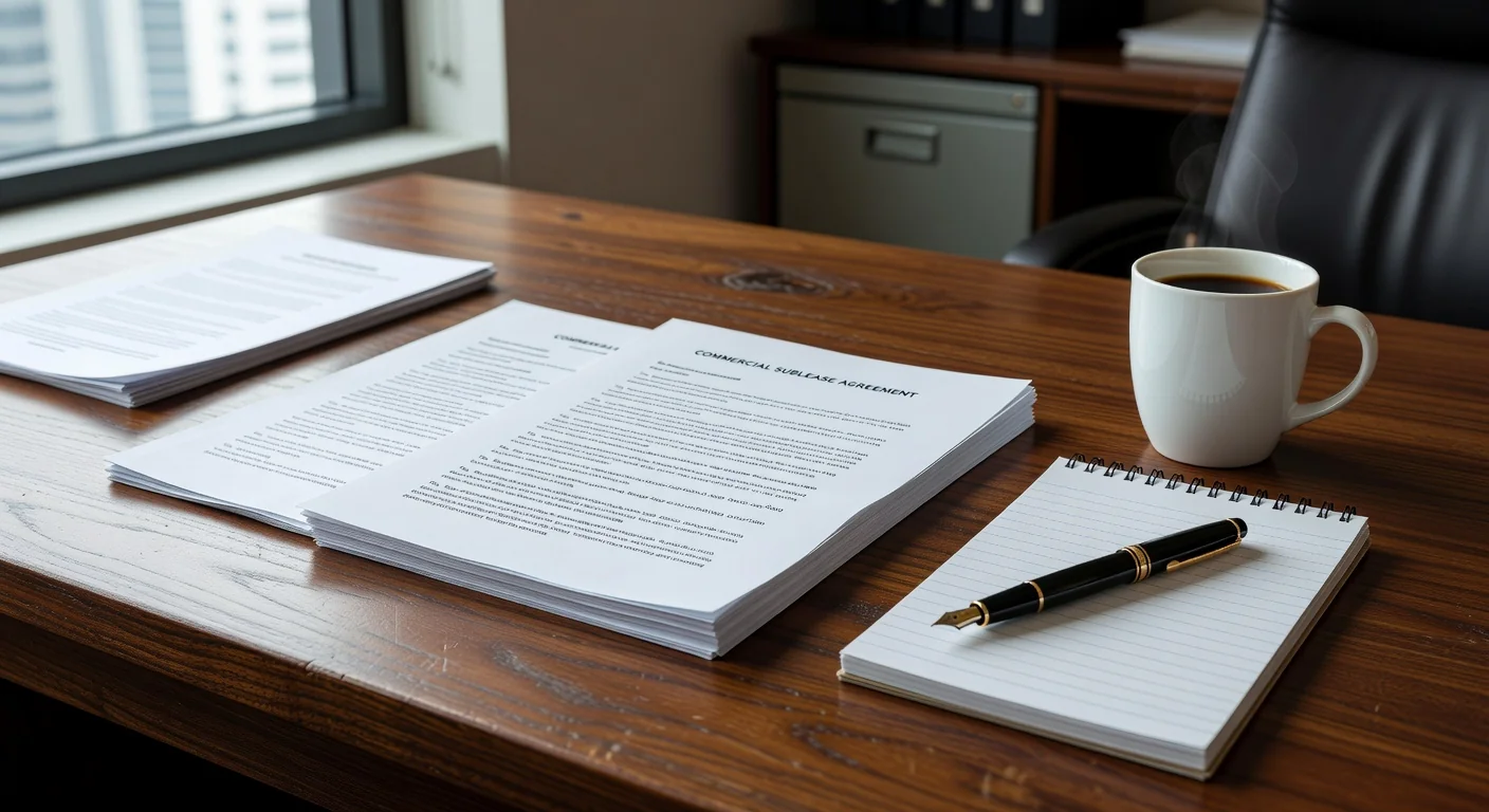Legal documents and pen on office desk