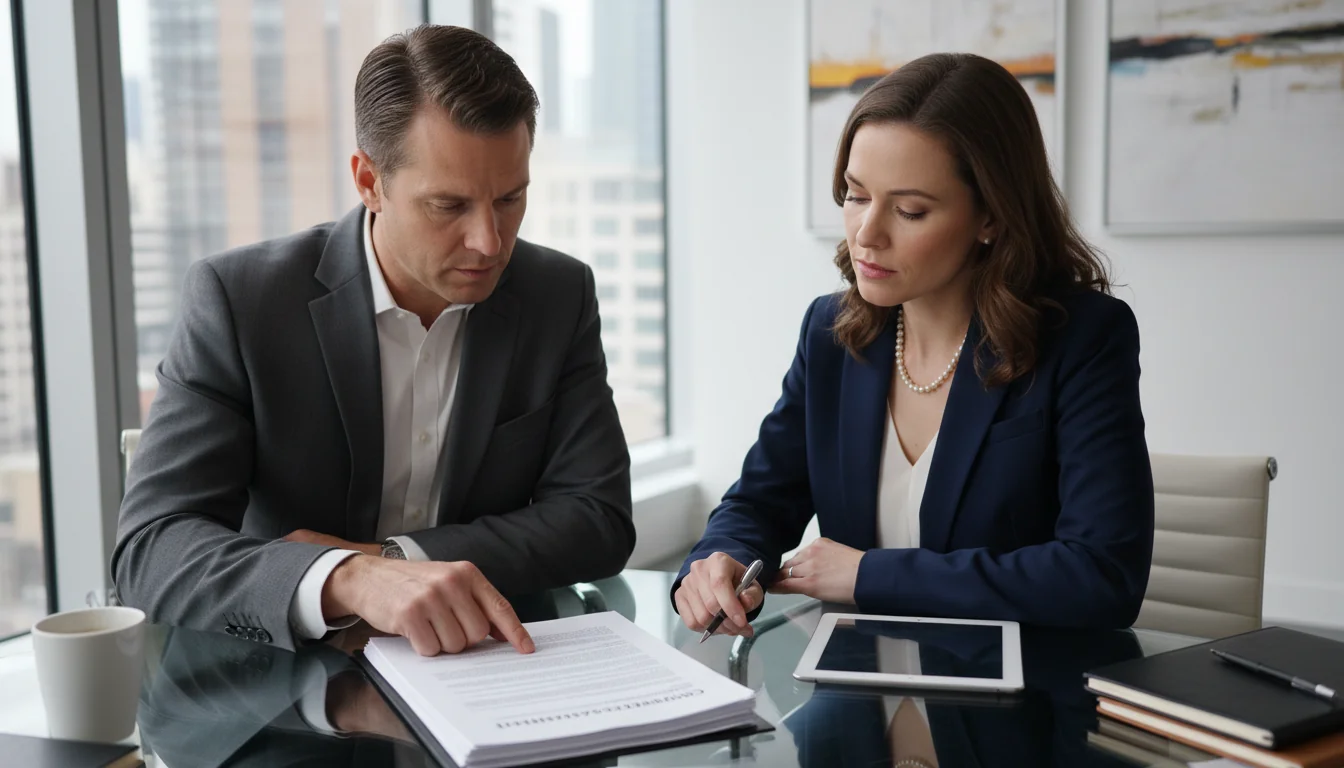 Business professionals reviewing sublease contract