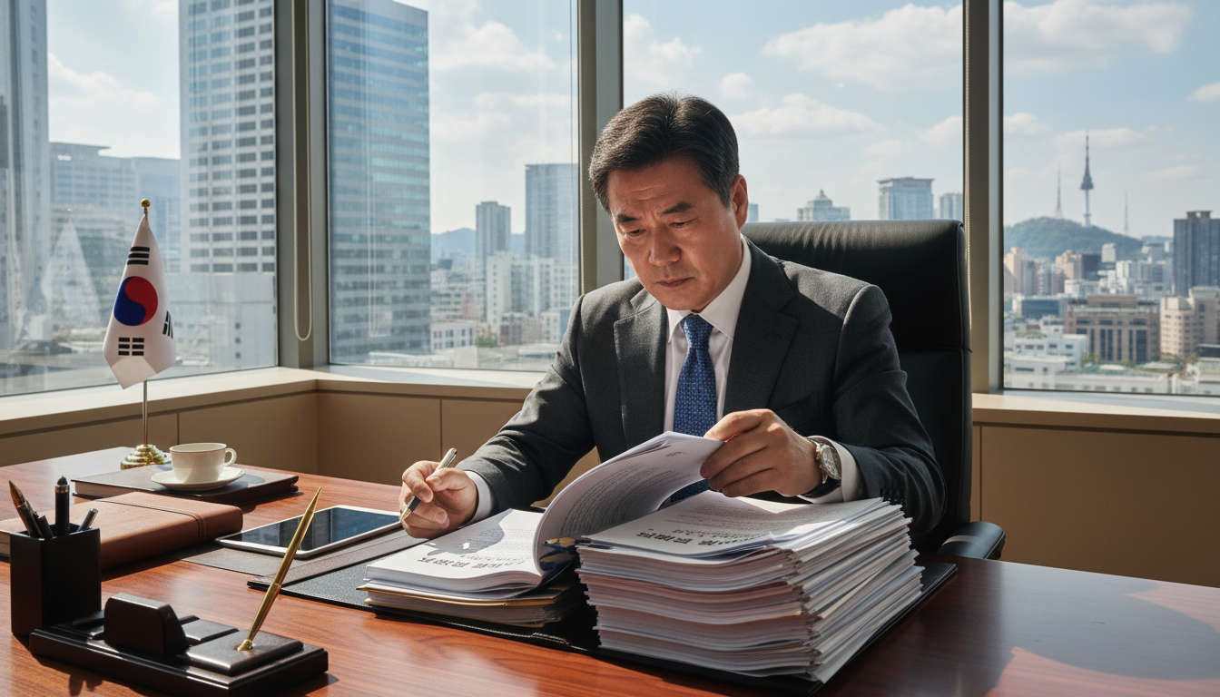 Korean lawyer reviewing contract