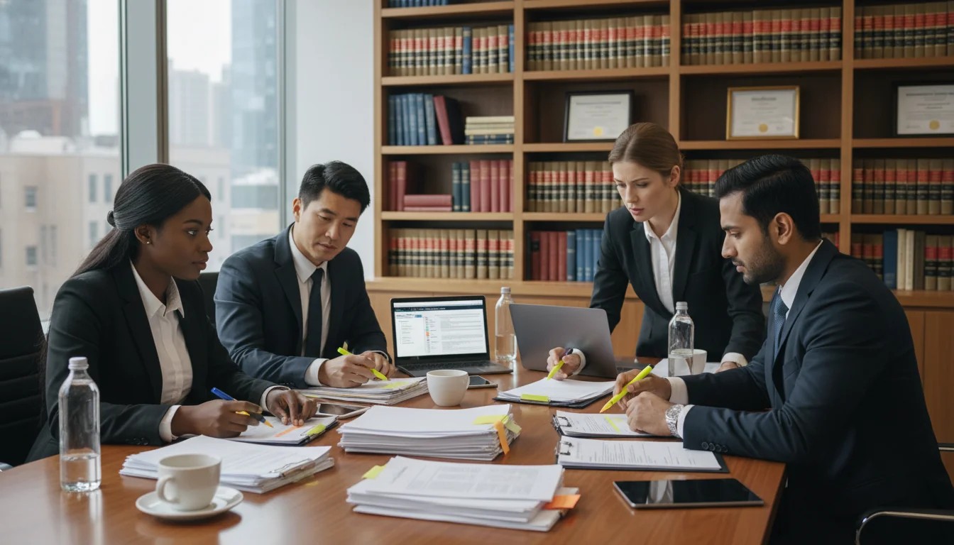 Legal team reviewing lease documents