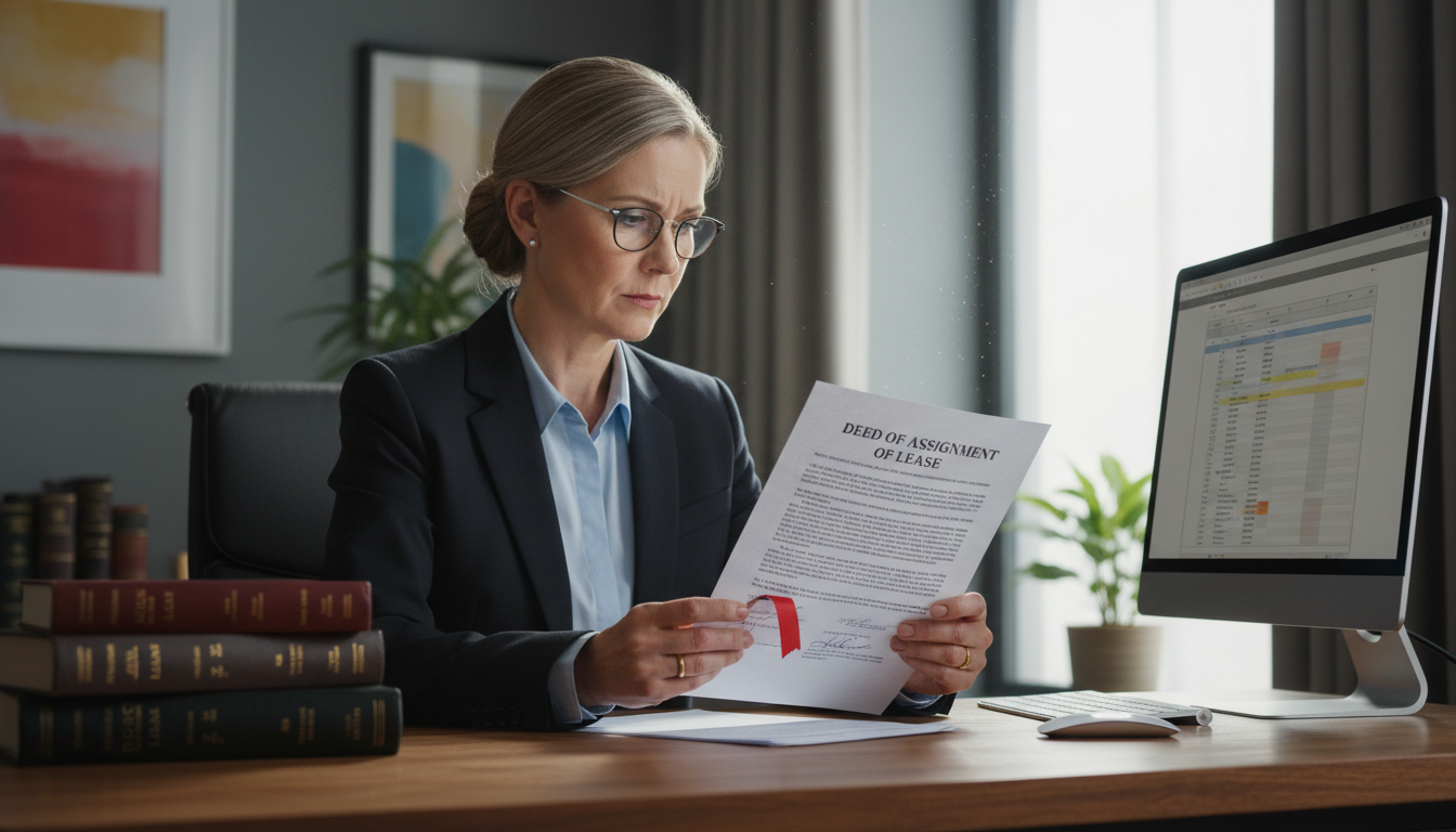 Solicitor reviewing lease assignment deed