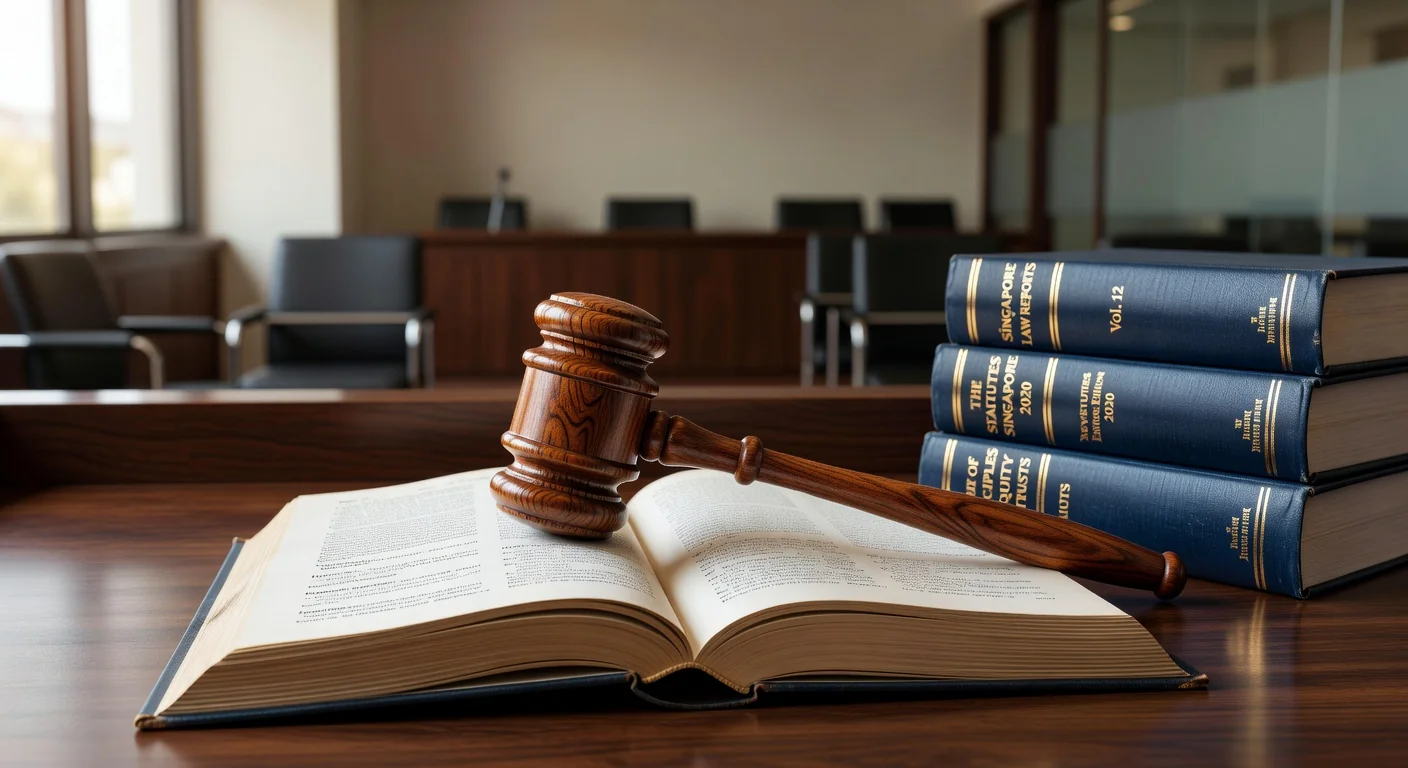 Gavel and legal books in courtroom