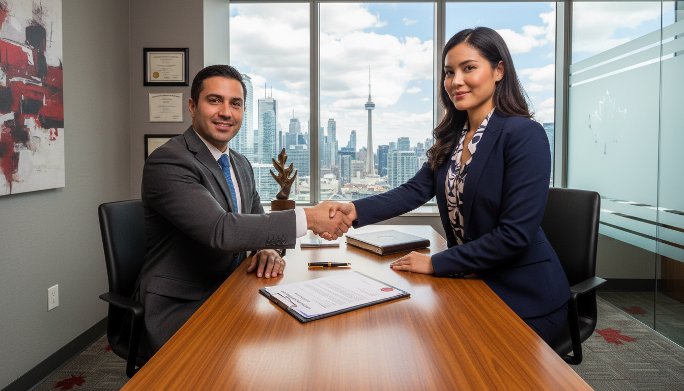 Canadian office lease signing scene