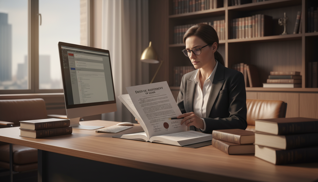 Solicitor reviewing lease assignment document