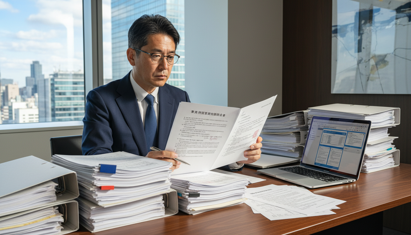 Japanese lawyer reviewing rental contract