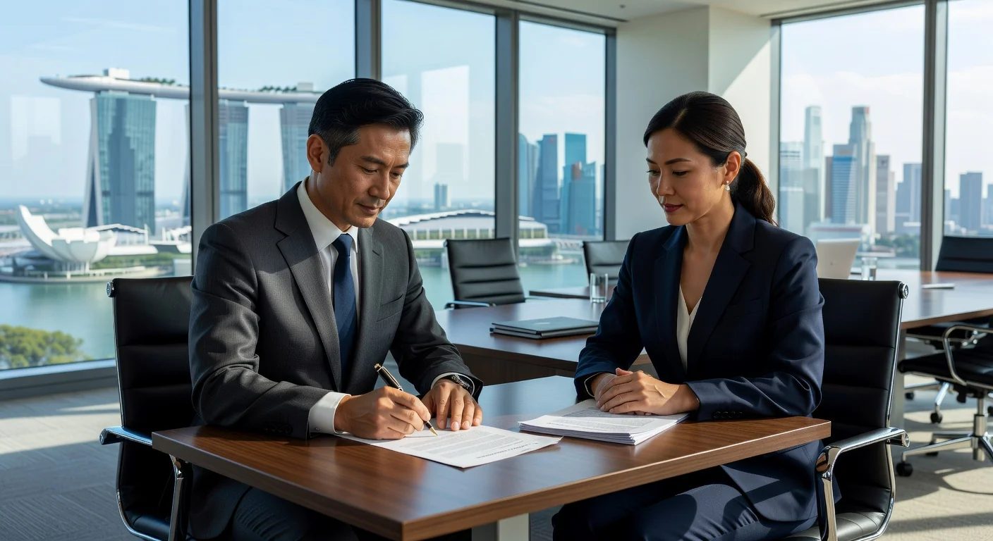 Business professionals signing lease renewal