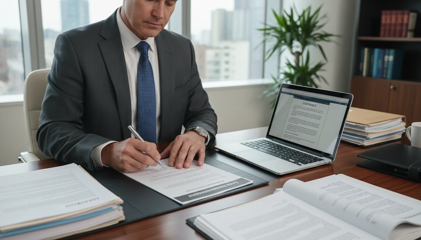 Business owner signing lease extension.