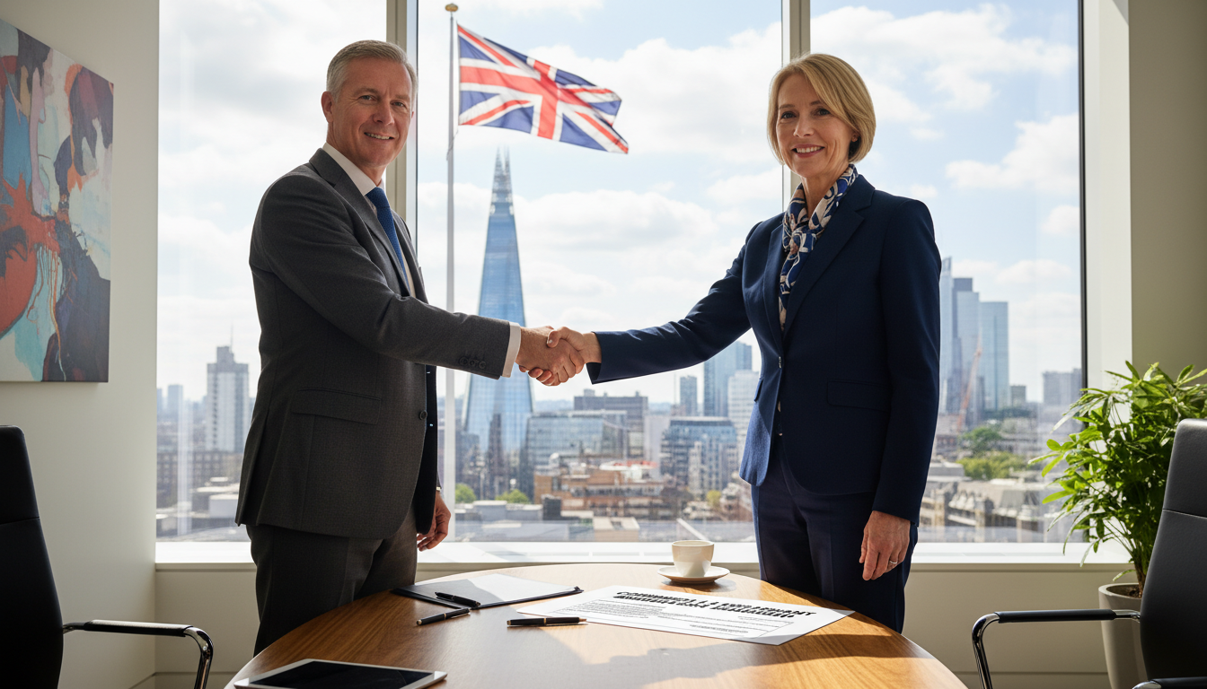 Business professionals signing lease agreement