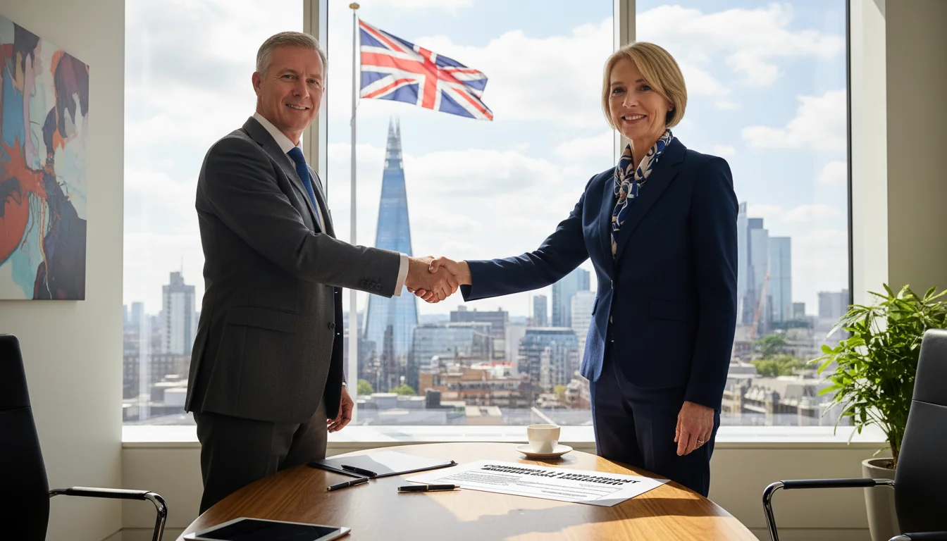 Business professionals signing lease agreement