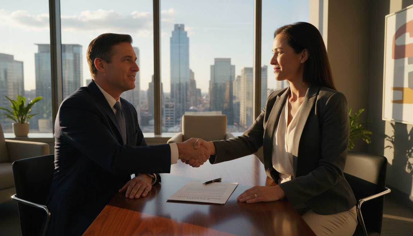 Handshake sealing lease agreement.