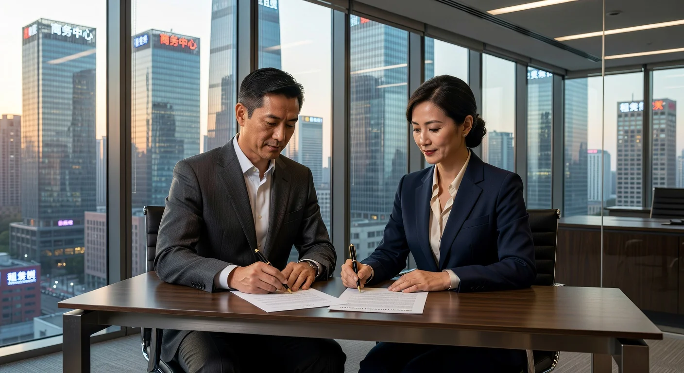 Business contract signing scene