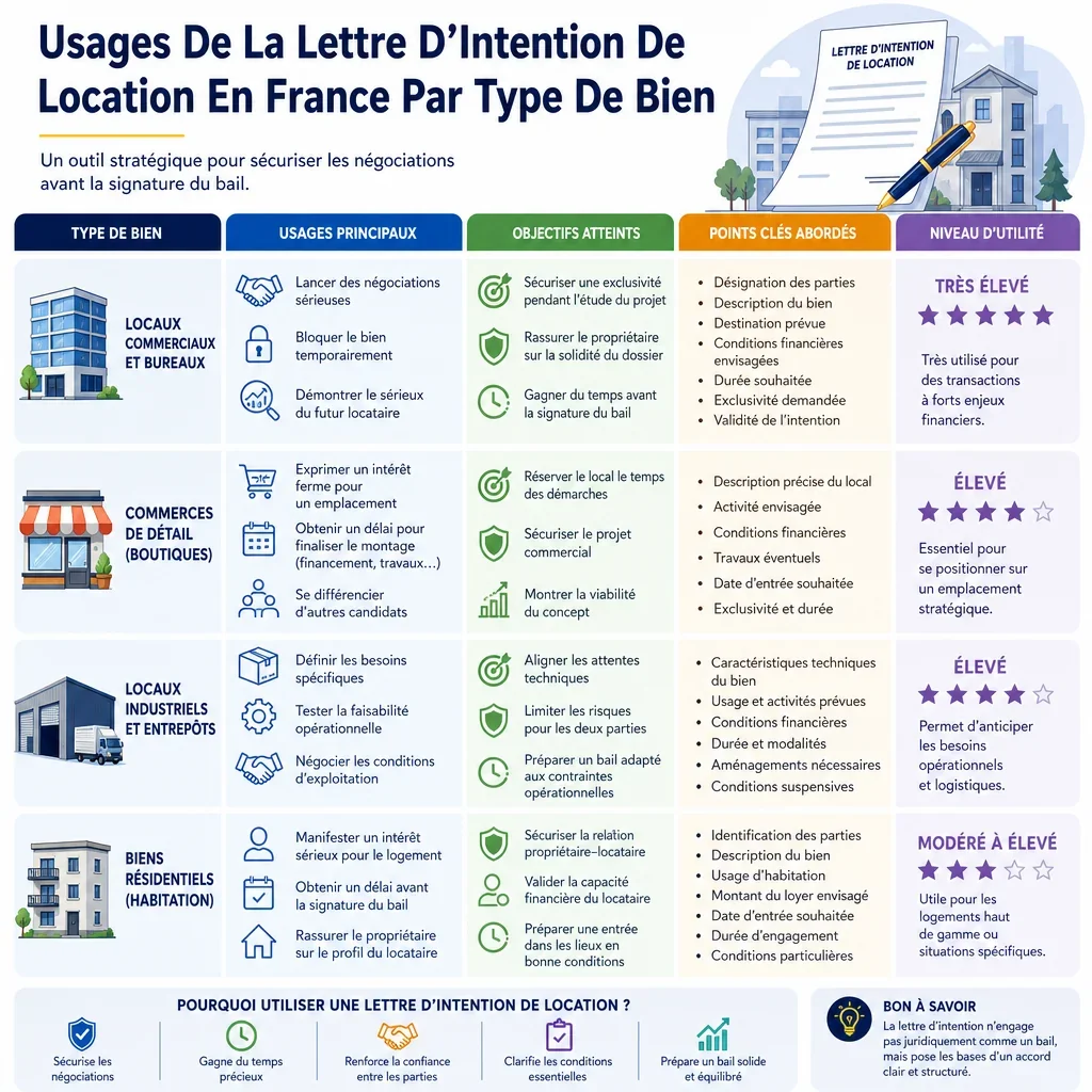 Usages de la lettre d’intention de location par type de bien