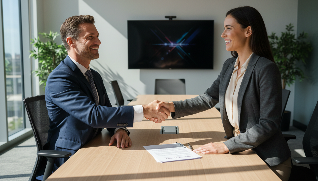 Business handshake over contract
