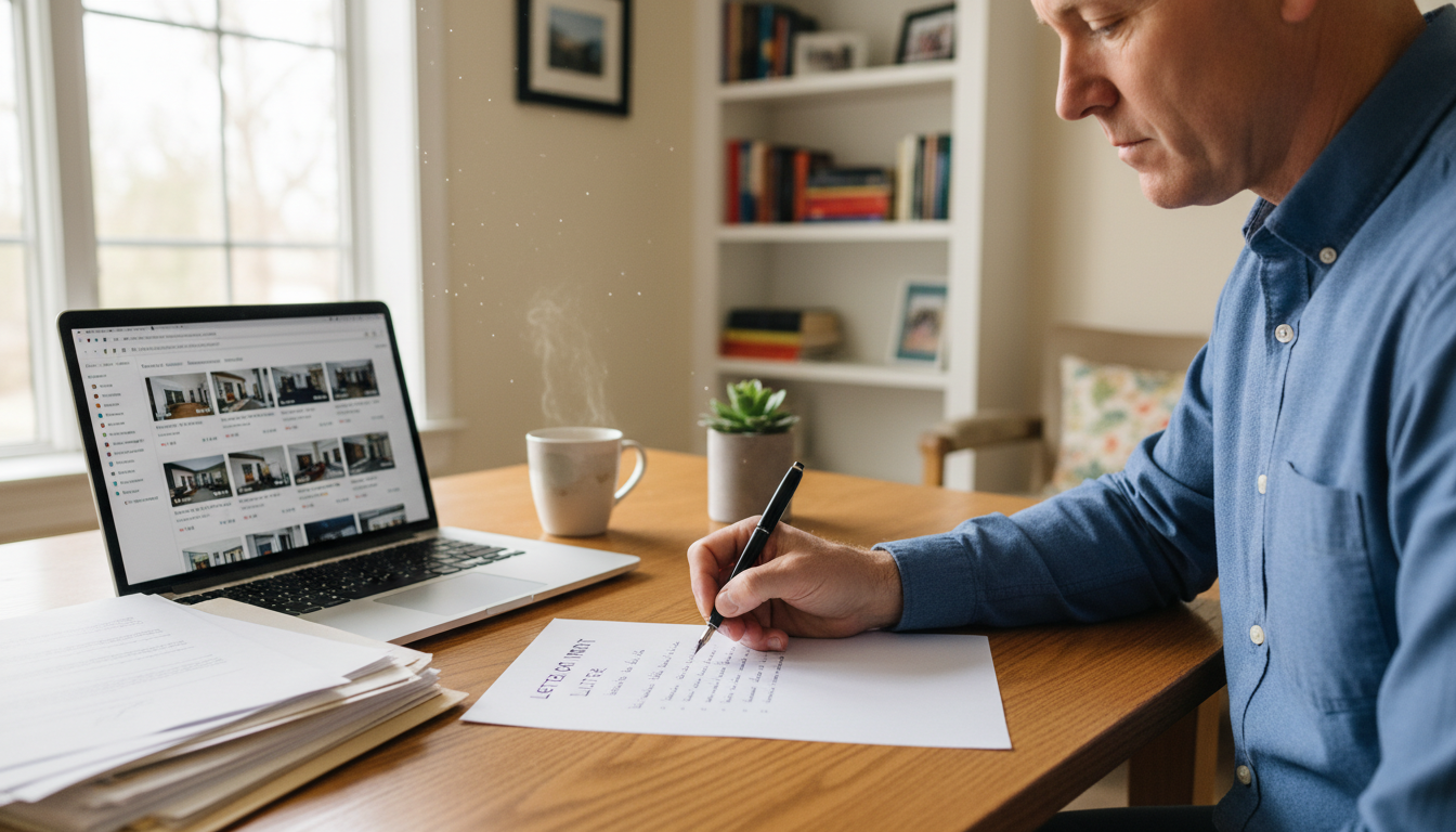 Person writing rental intent declaration