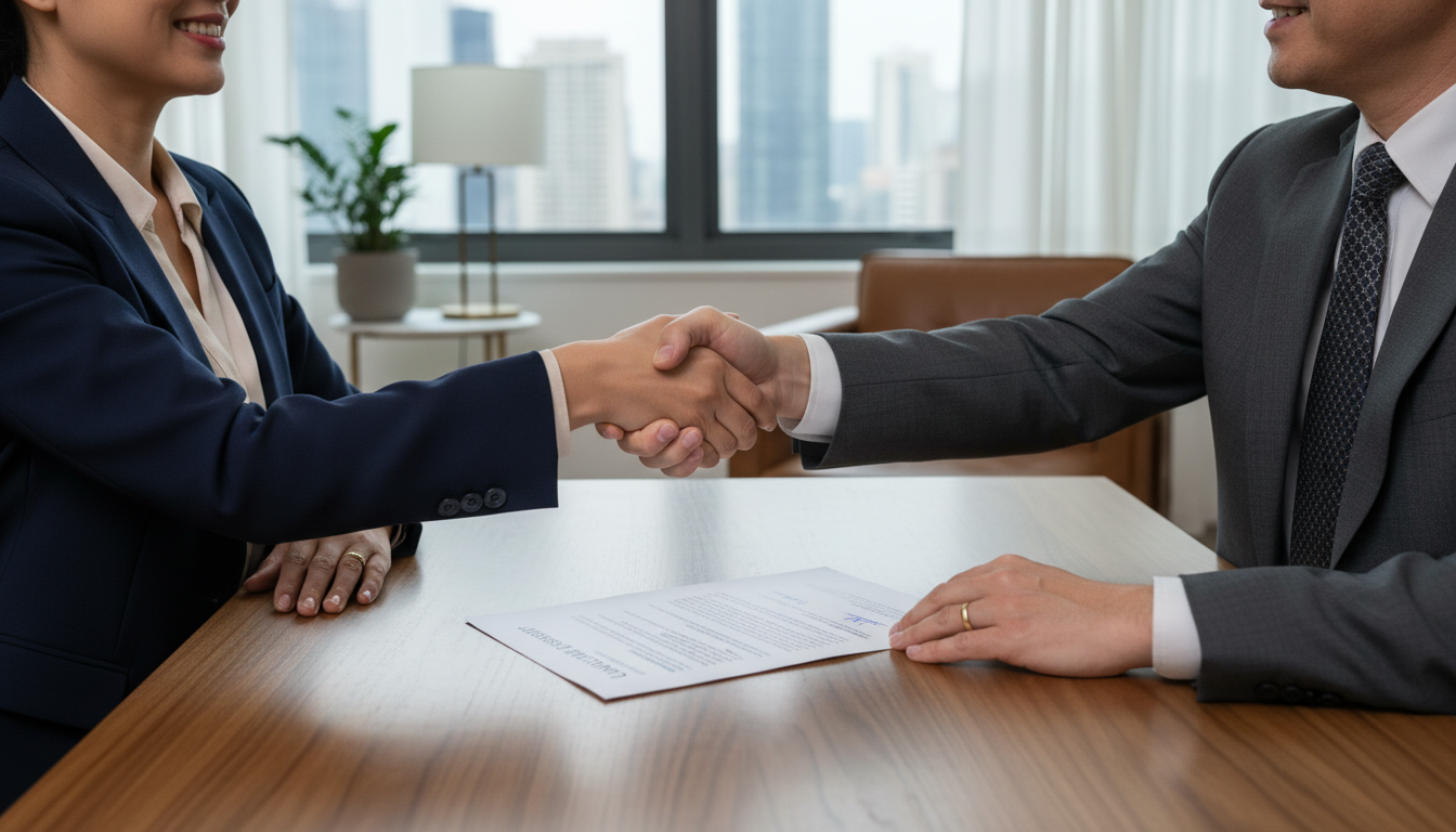 Business handshake over lease contract