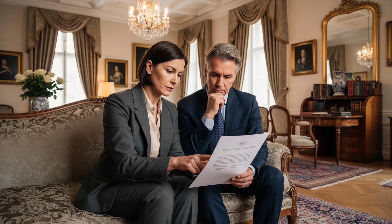 Couple reviewing tenancy agreement
