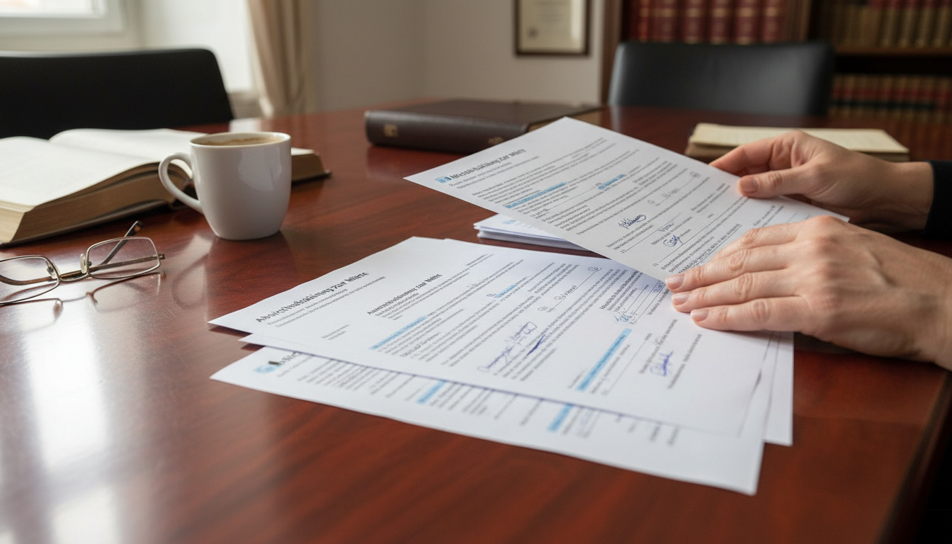 Legal documents on Austrian table